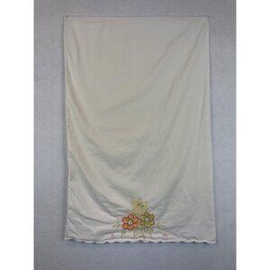 Handmade Floral Embroidered Linen Pillow Case Vintage 19"x30" Standard